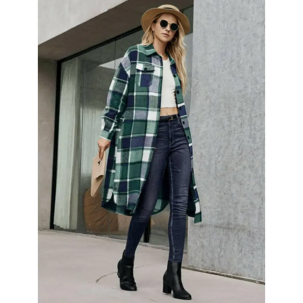 Elevate Your Wardrobe with the Plaid Pocketed Button Up Trench Coat