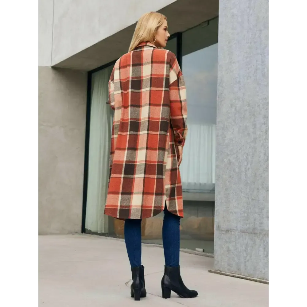 Elevate Your Wardrobe with the Plaid Pocketed Button Up Trench Coat