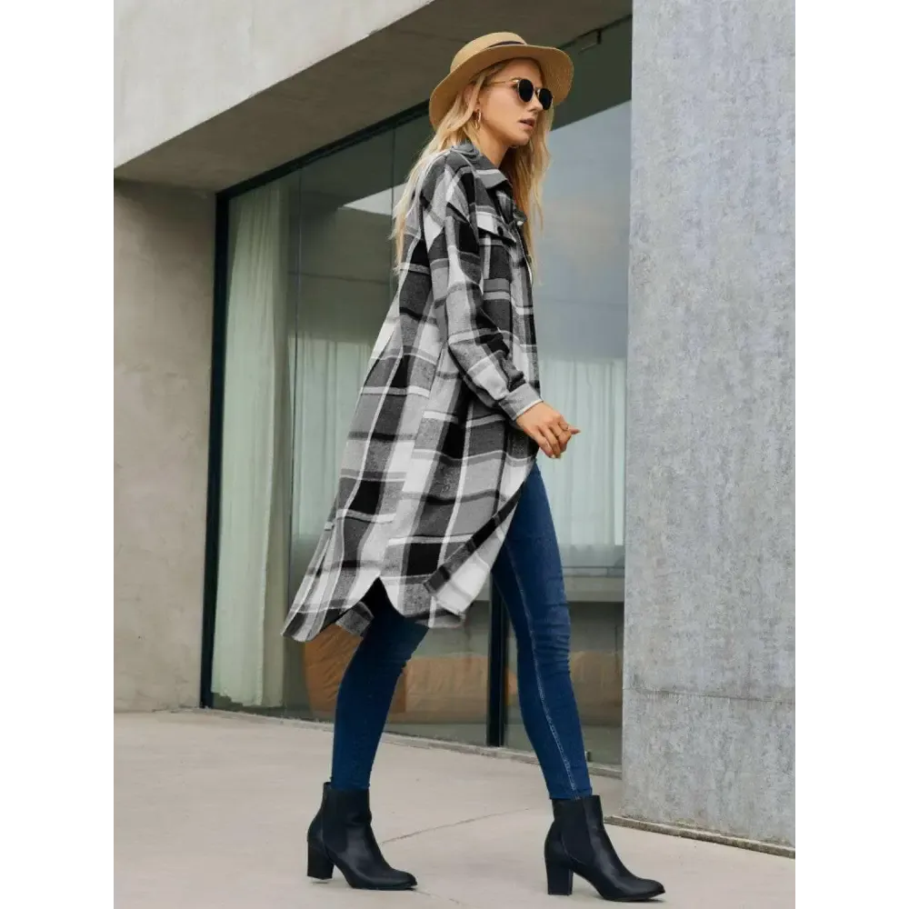 Elevate Your Wardrobe with the Plaid Pocketed Button Up Trench Coat