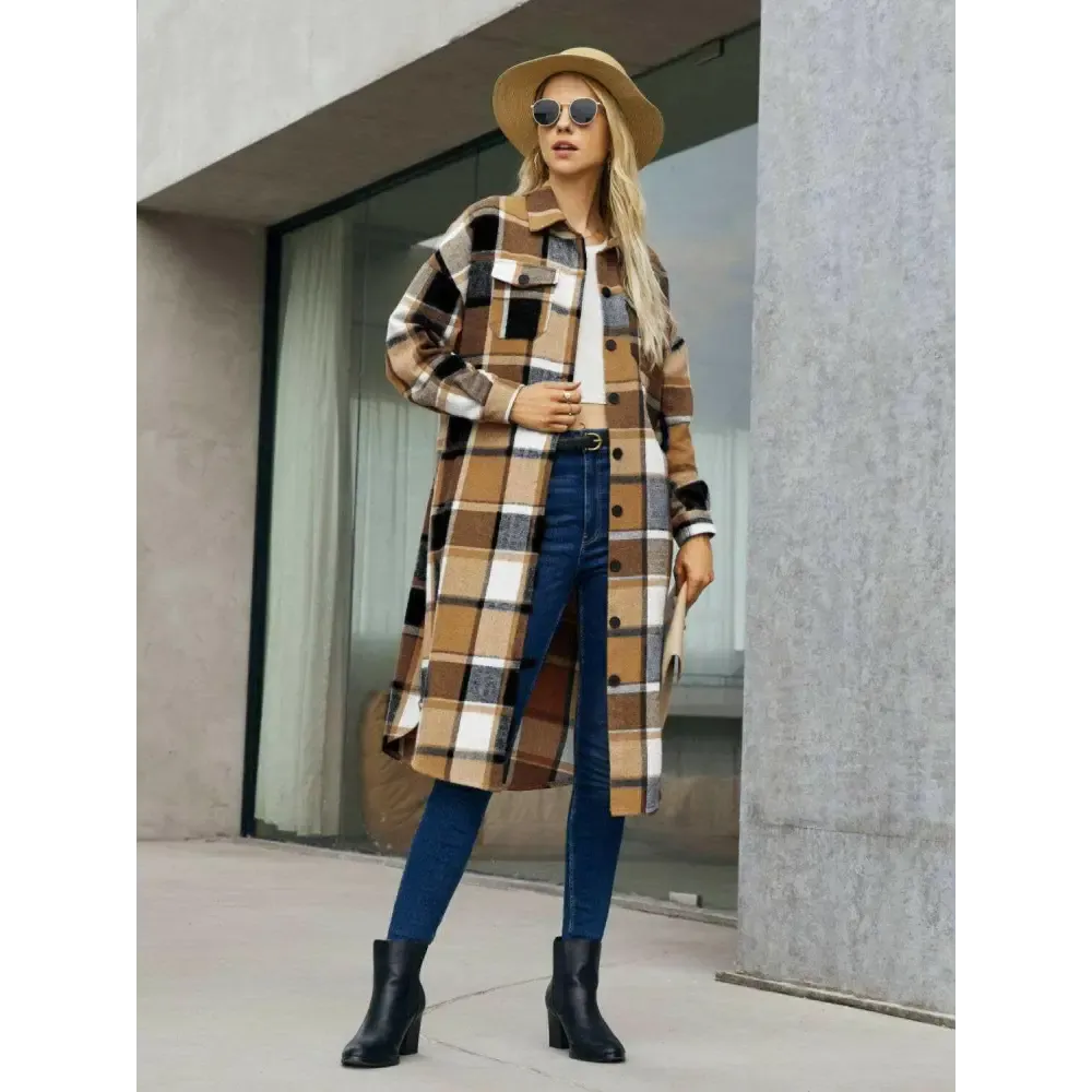 Elevate Your Wardrobe with the Plaid Pocketed Button Up Trench Coat