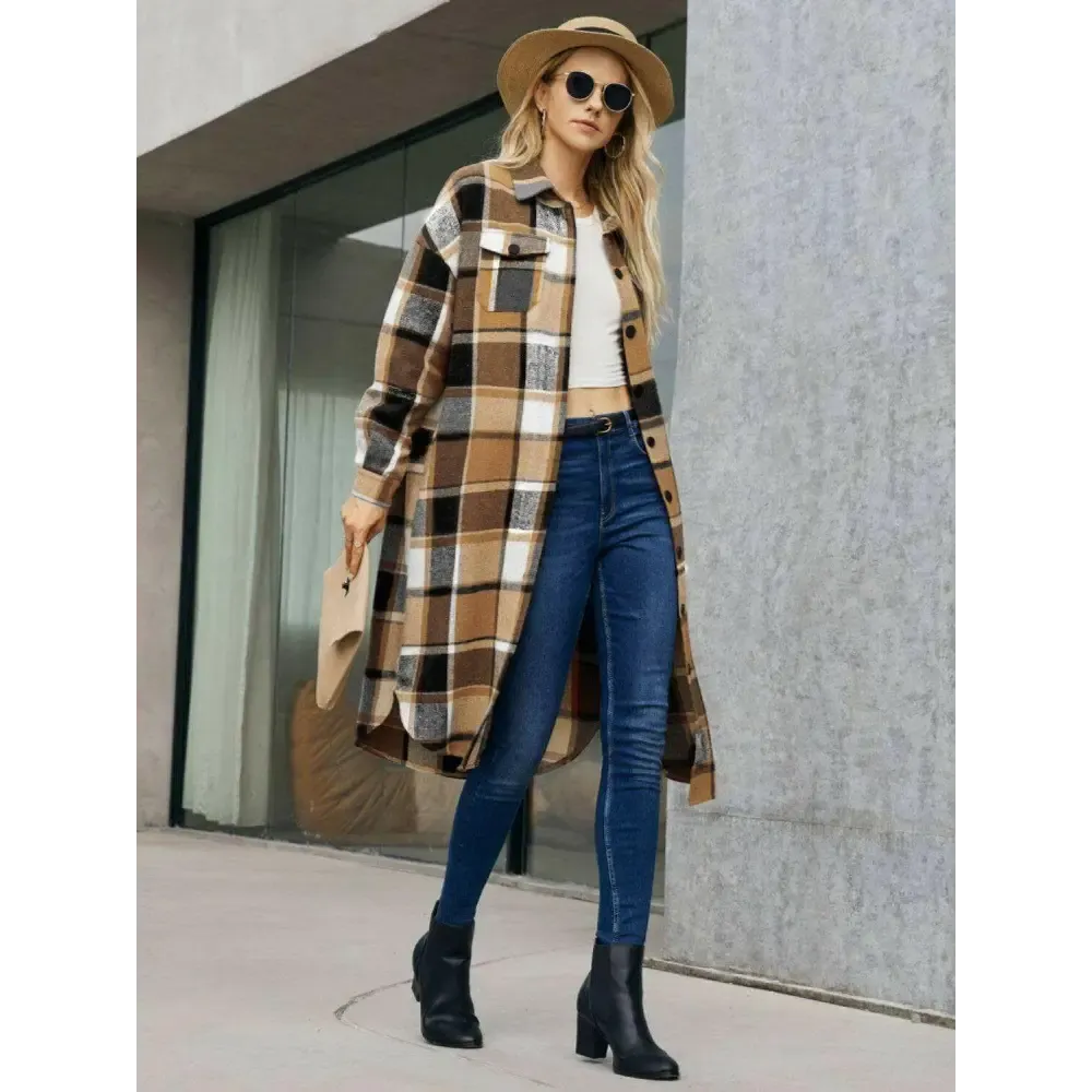 Elevate Your Wardrobe with the Plaid Pocketed Button Up Trench Coat