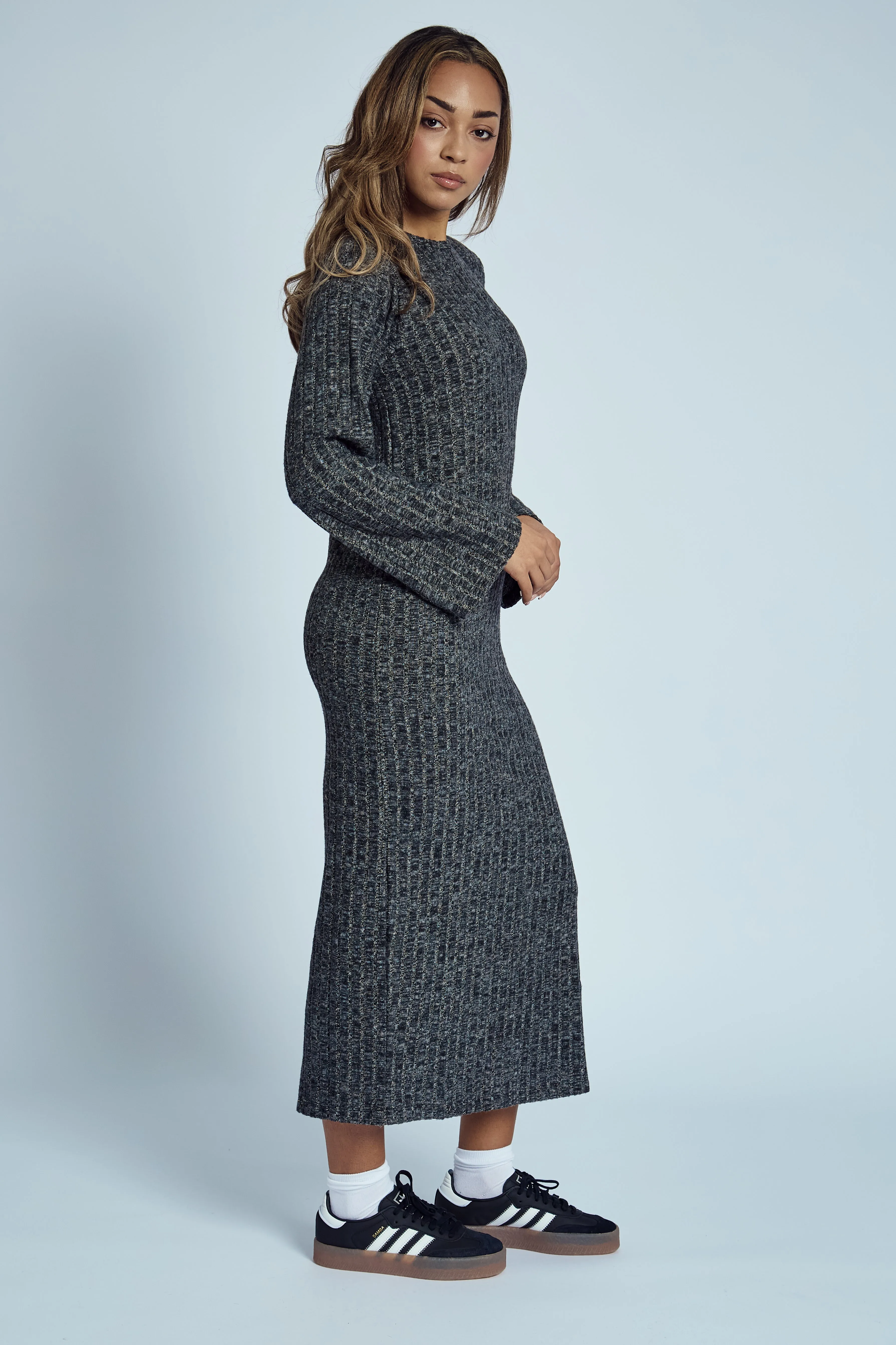 ELIZA RIBBED BACK DETAIL KNITTED MAXI DRESS