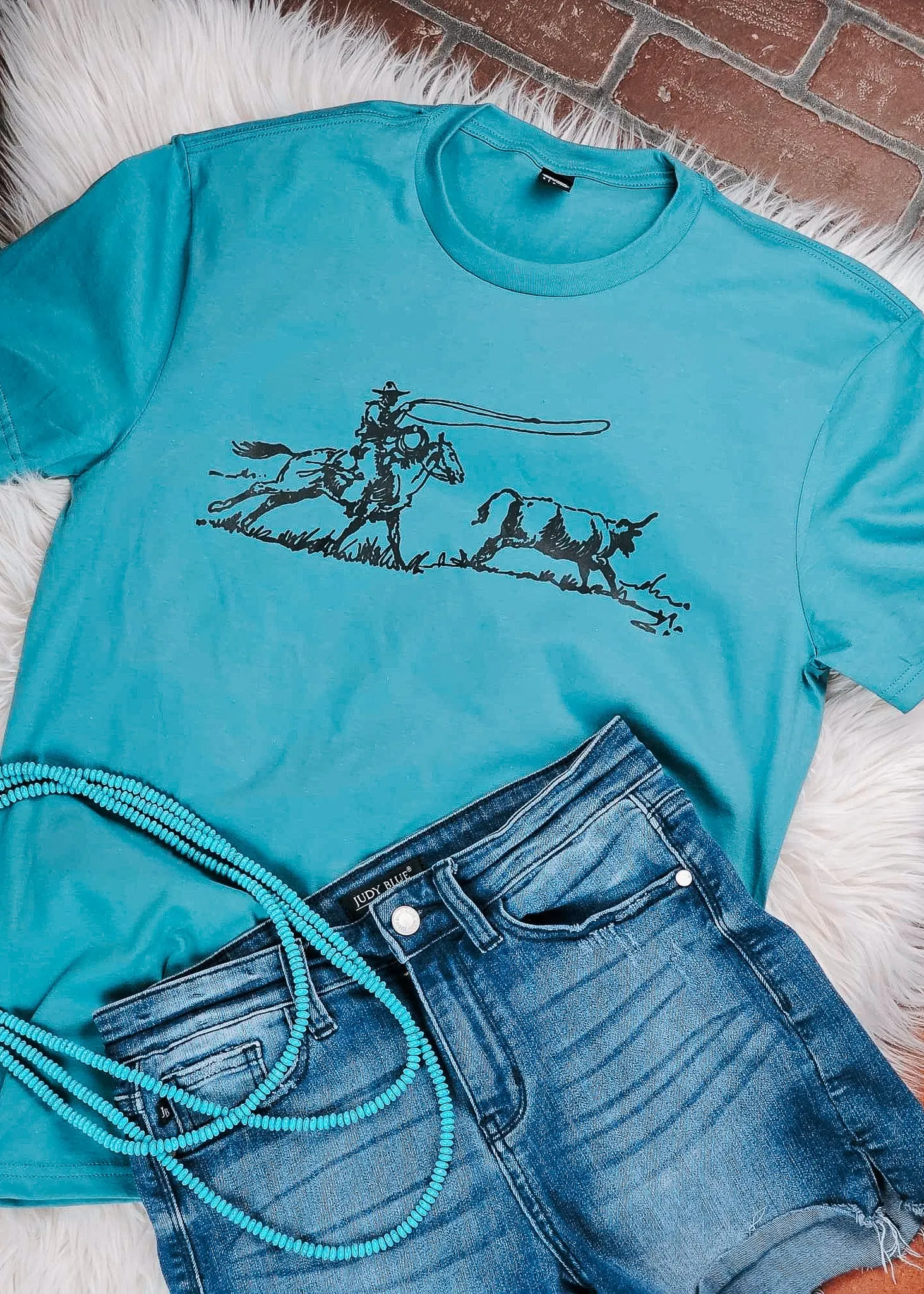 Eucalyptus Teal Ranch Roper Short Sleeve Tee