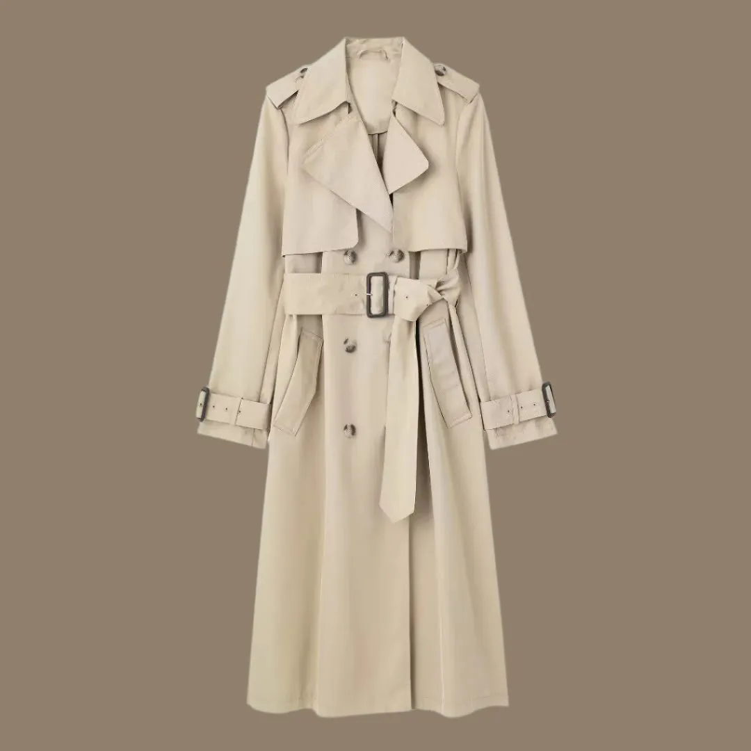 European, American And French Style Double Row Ornament Belt Trench Coat