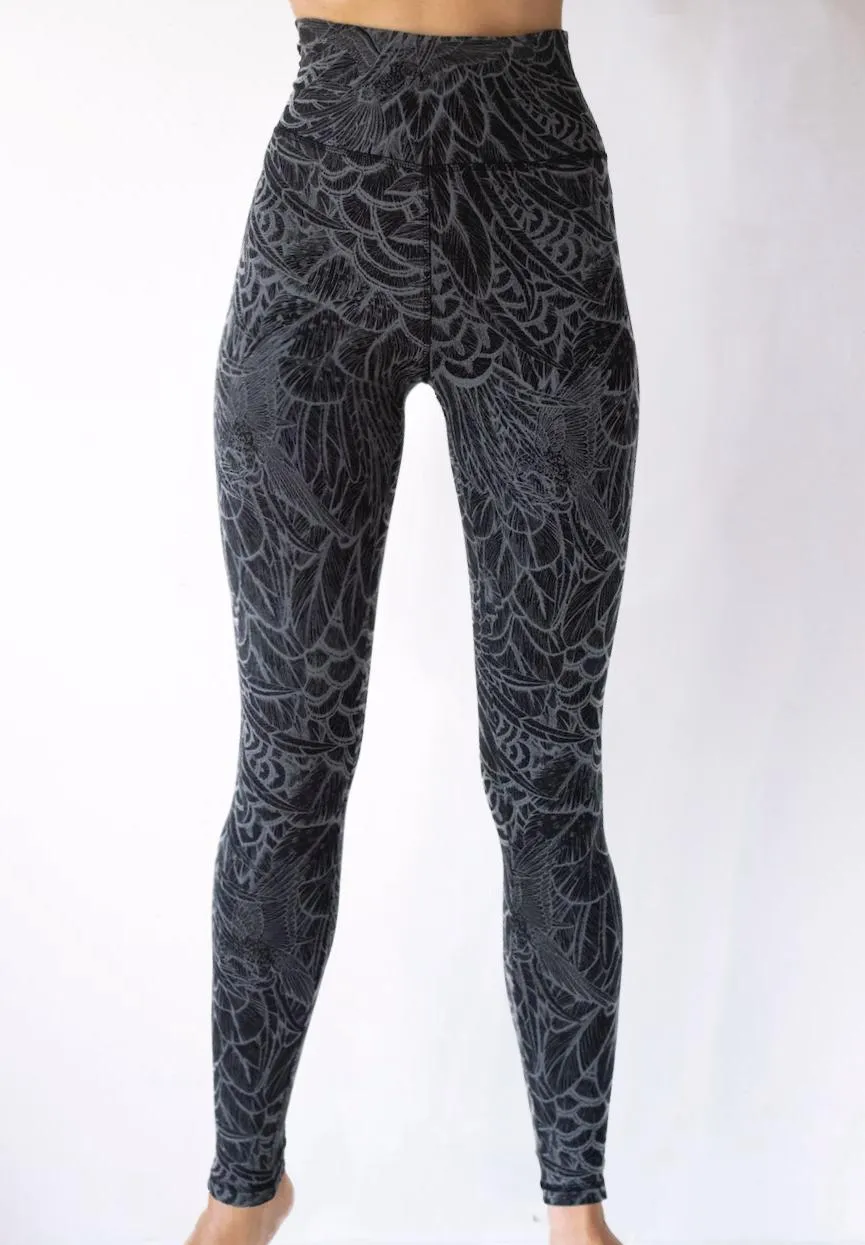 Feather Leggings - Black Grey