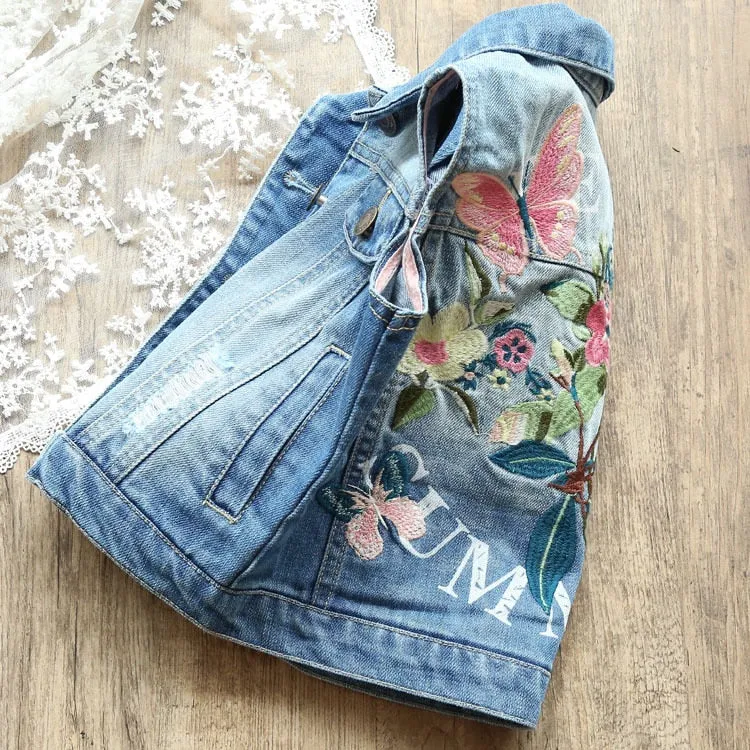 Floral Denim Jacket, 2-10 Yrs