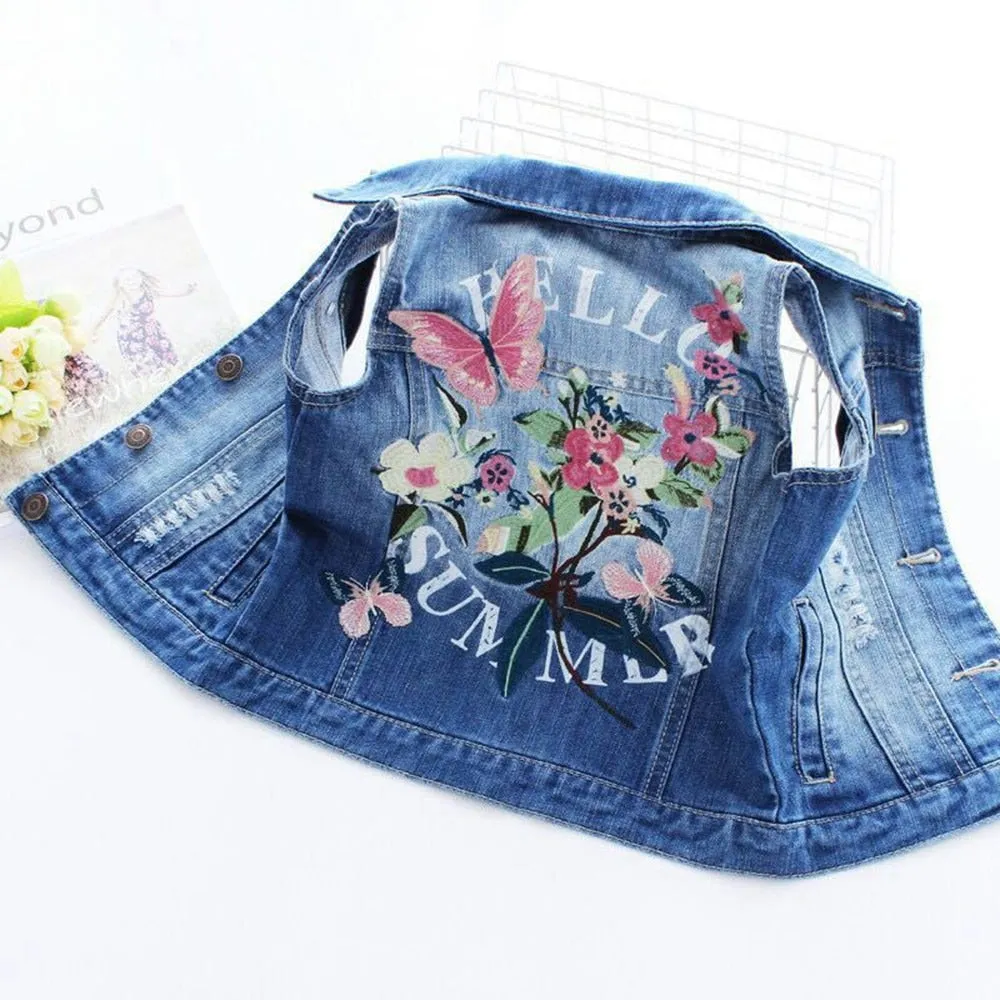 Floral Denim Jacket, 2-10 Yrs