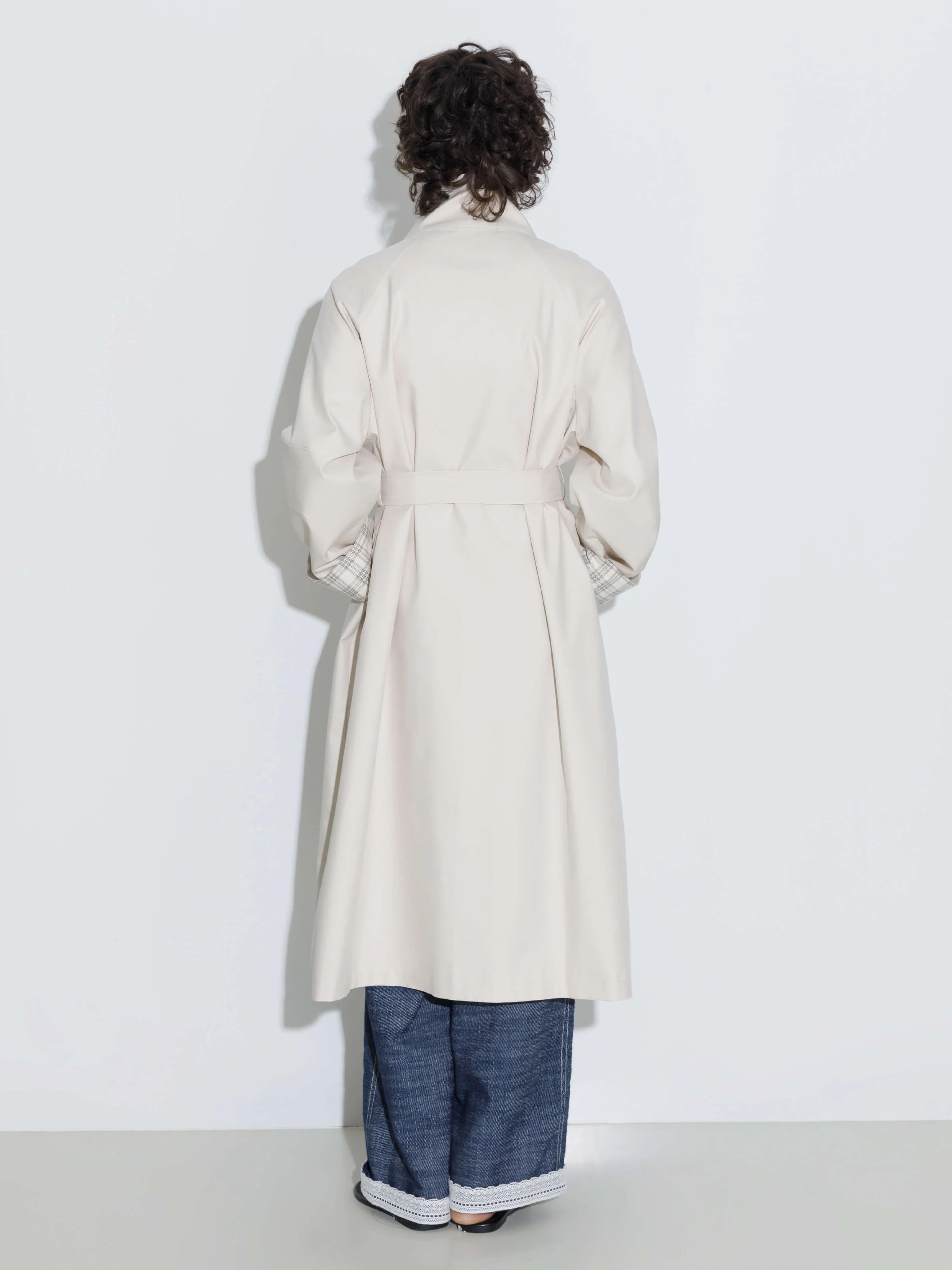 Funnel Neck Colorblock Cuff Trench Coat