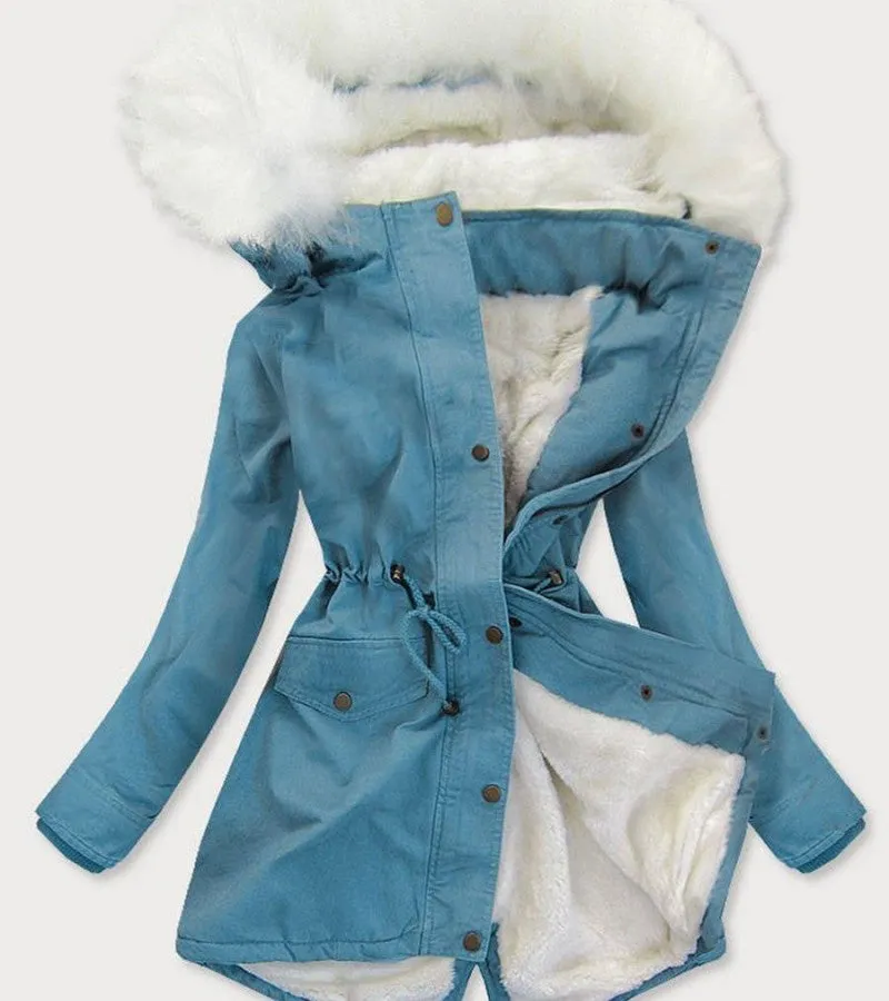 Fur Collar Hood Mid-length Denim Trench Coat