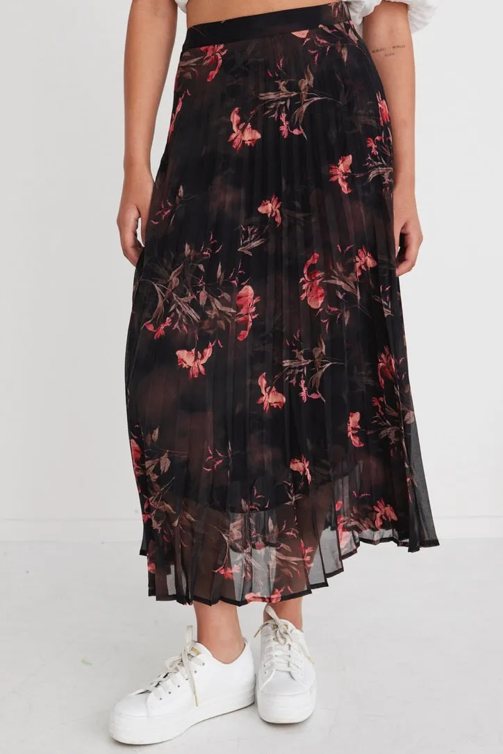 Glamour Black Orchid Chiffon Pleated Midi Skirt