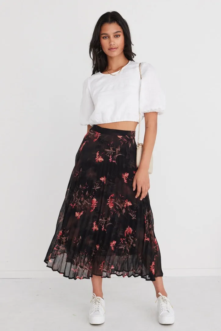 Glamour Black Orchid Chiffon Pleated Midi Skirt