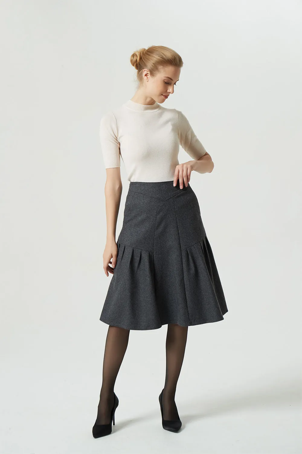 gray winter wool skirt with pockets 1989#