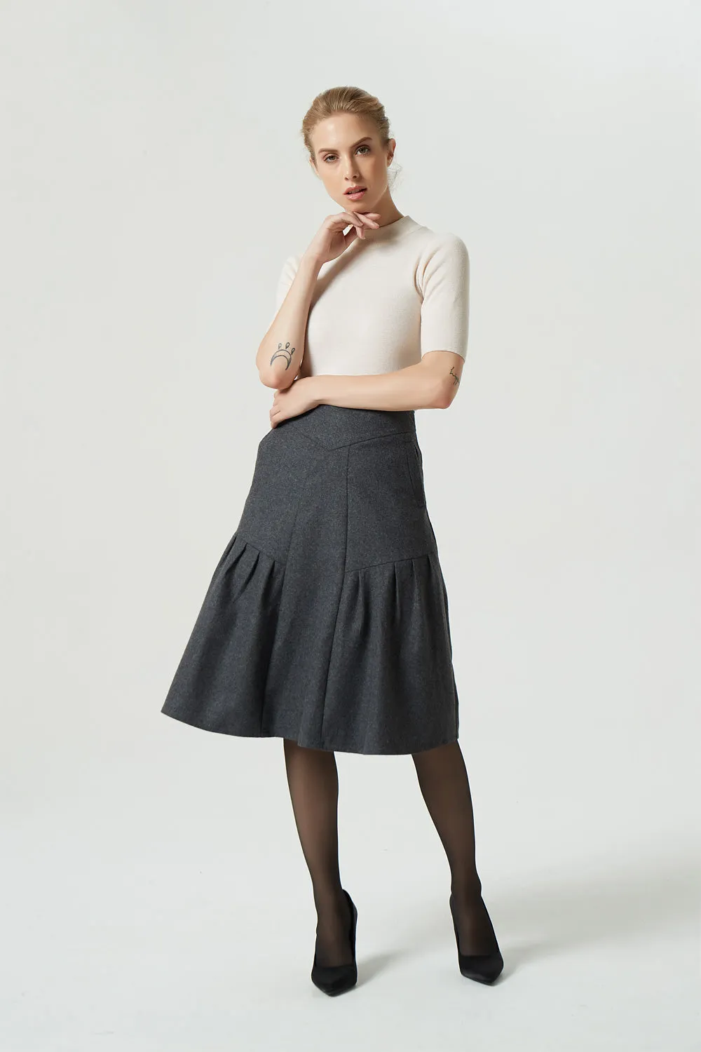 gray winter wool skirt with pockets 1989#