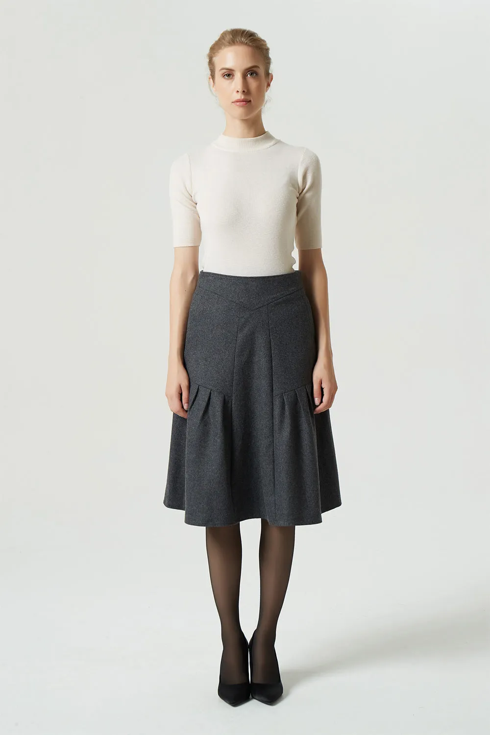 gray winter wool skirt with pockets 1989#