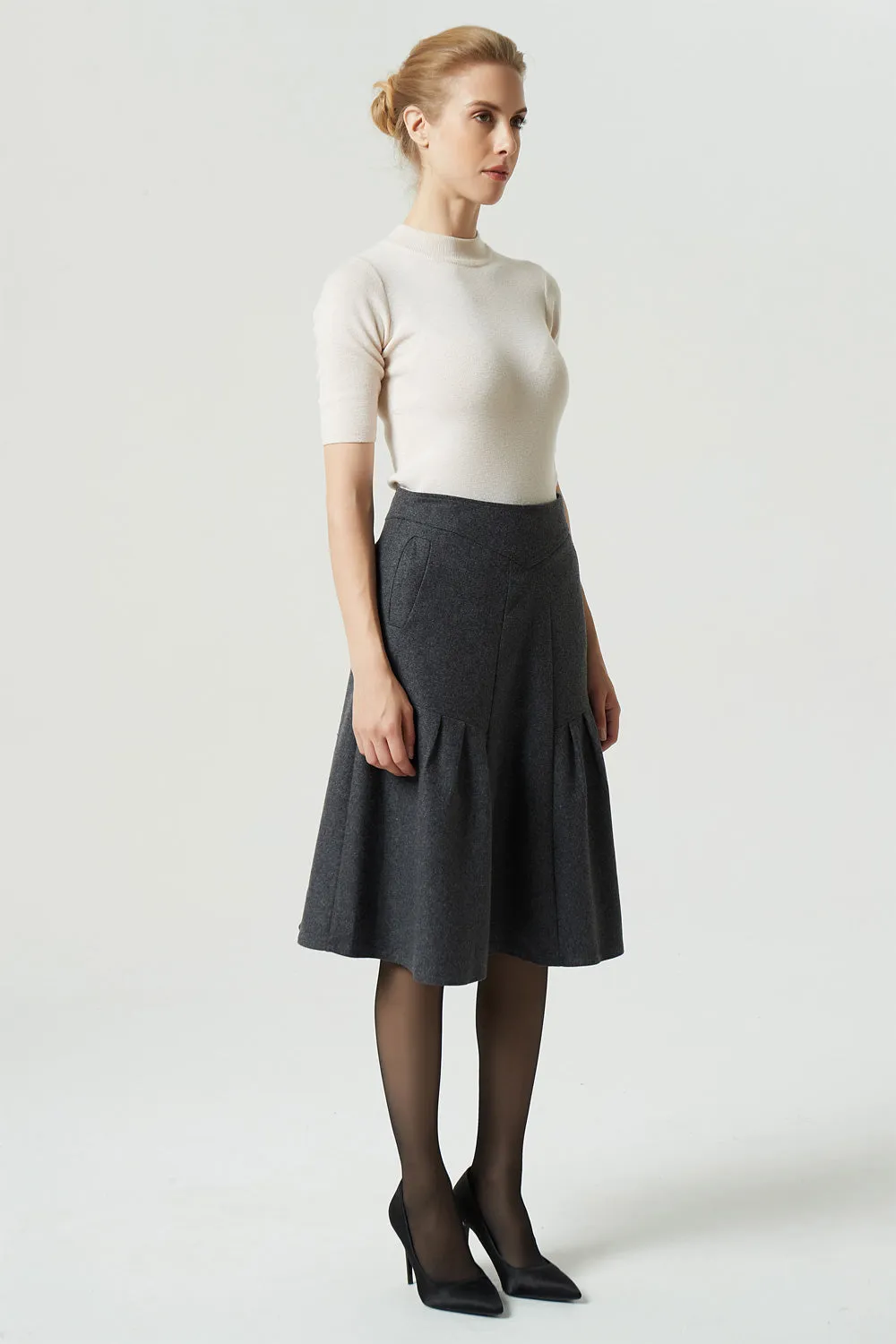 gray winter wool skirt with pockets 1989#