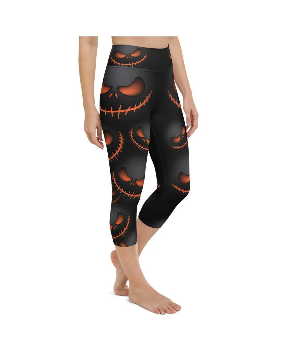 Halloween Evil Pumpkin Grin Yoga Capris