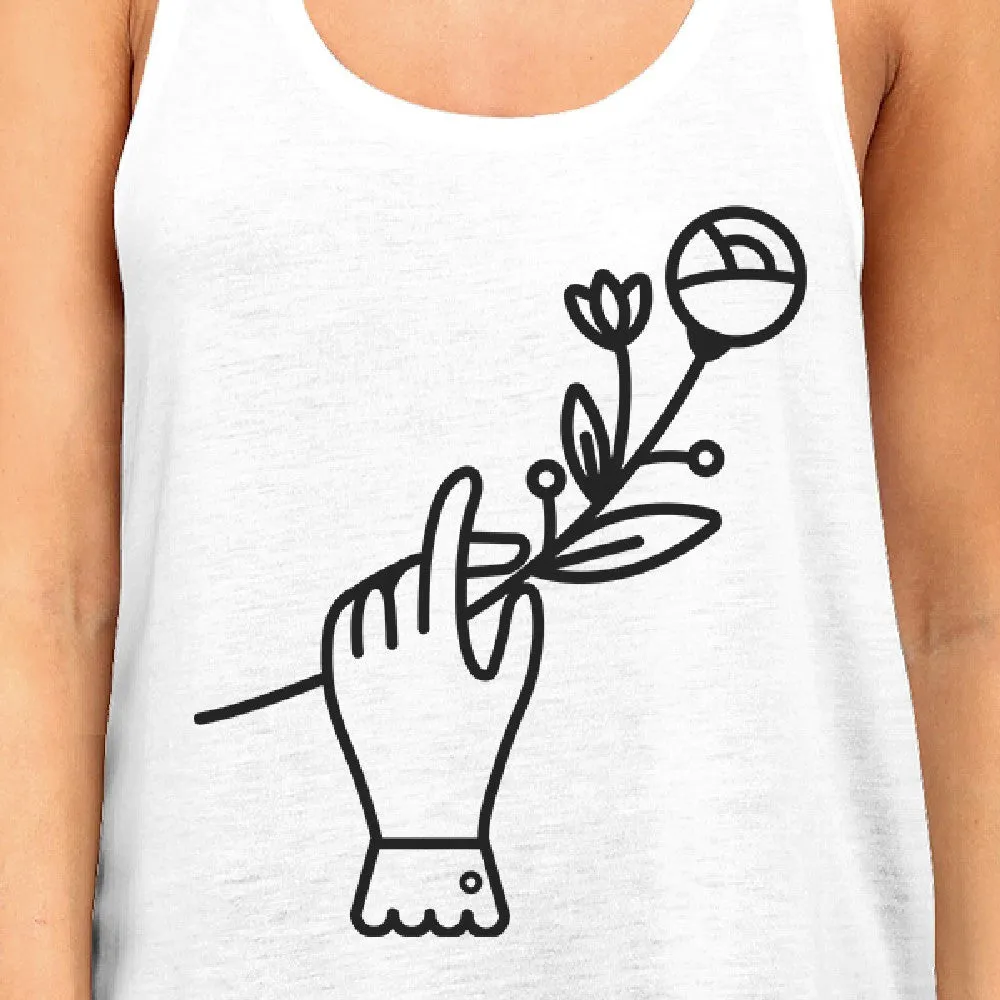 Hand Holding Flower White Racerback Unique Design Tank Top For Her