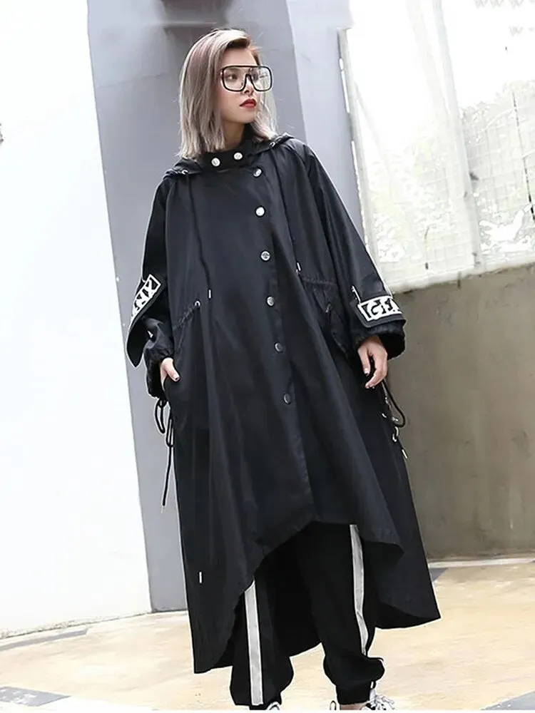 HEYFANCYSTYLE Trendy Black Hooded Trench Jacket