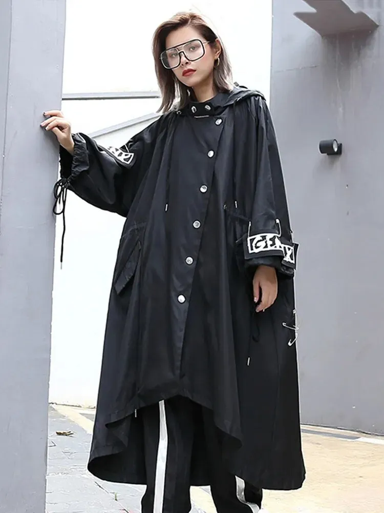 HEYFANCYSTYLE Trendy Black Hooded Trench Jacket