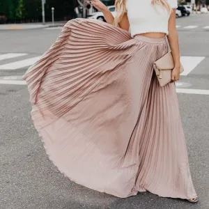 High Waist Pleated Chiffon Maxi Skirt