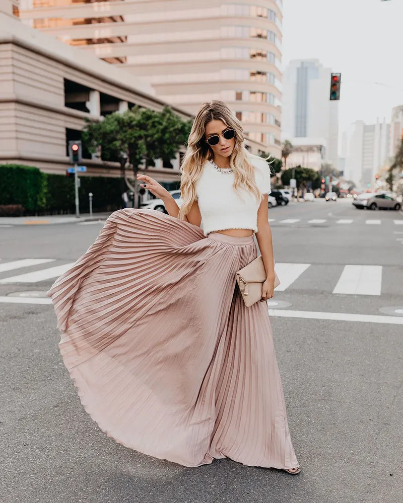 High Waist Pleated Chiffon Maxi Skirt