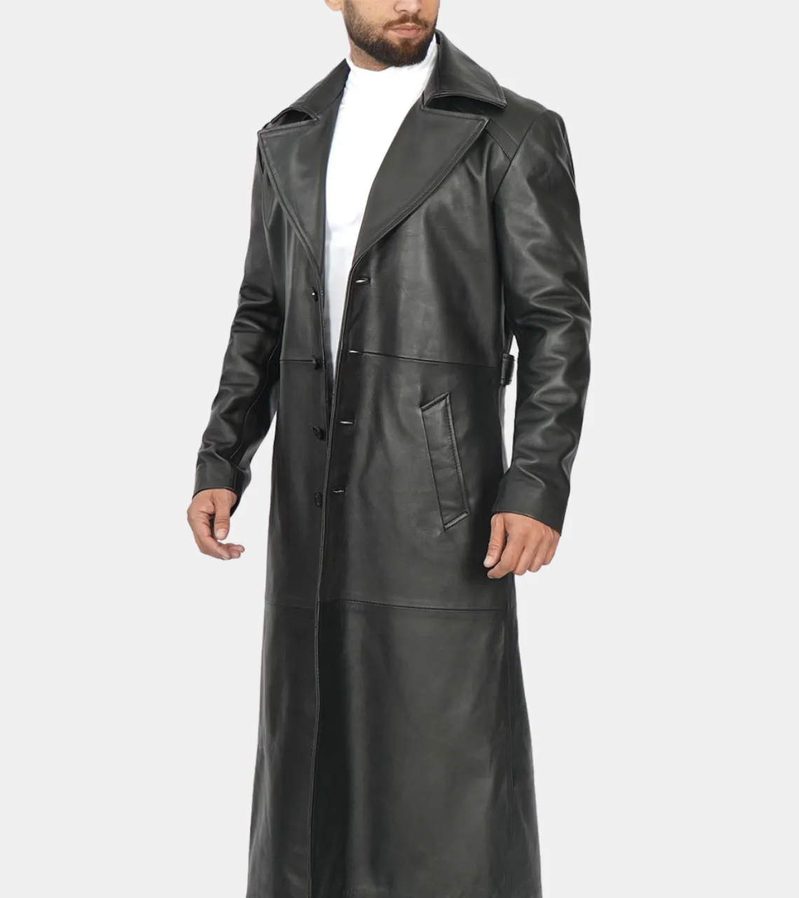 Indy Men's Black Leather Trench Coat