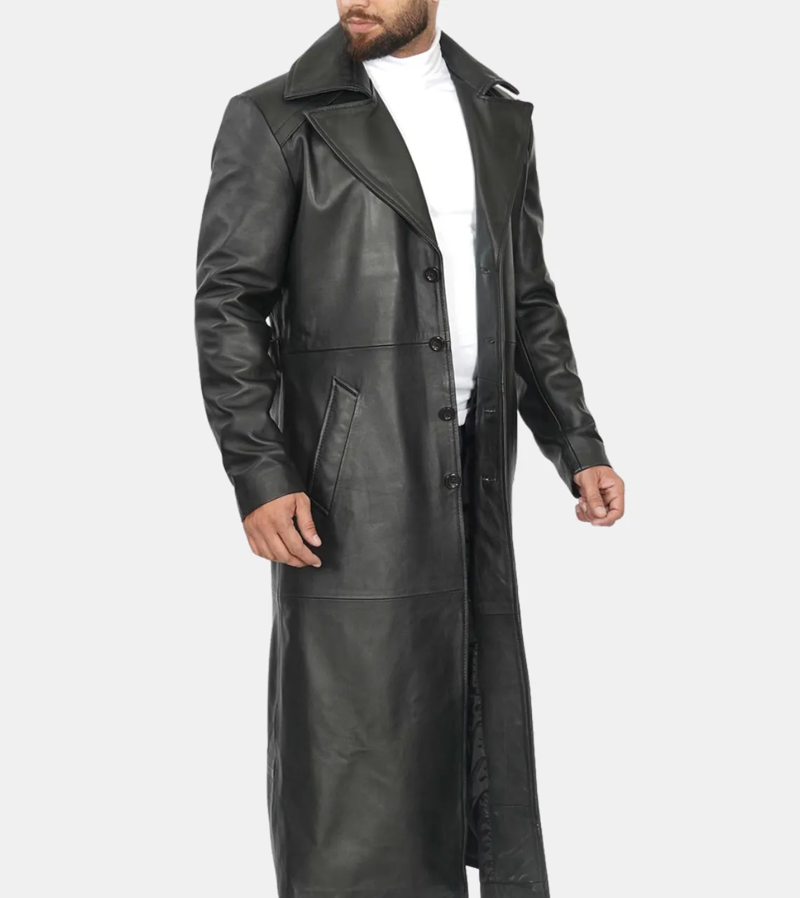 Indy Men's Black Leather Trench Coat