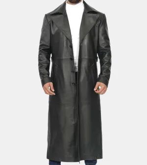 Indy Men's Black Leather Trench Coat