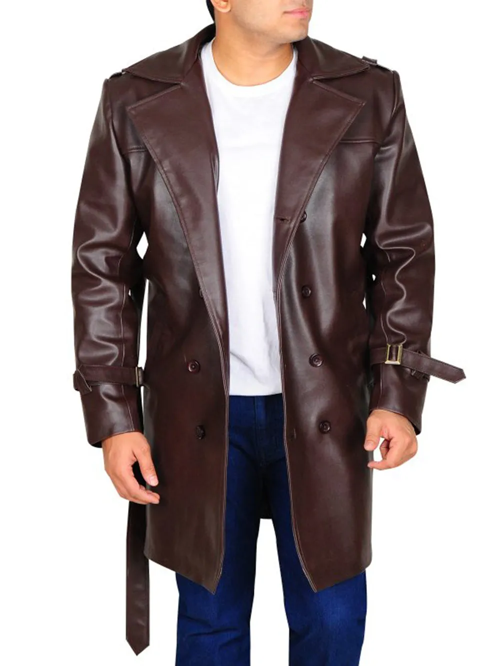 Lapel Collar Brown Trench Coat for Men