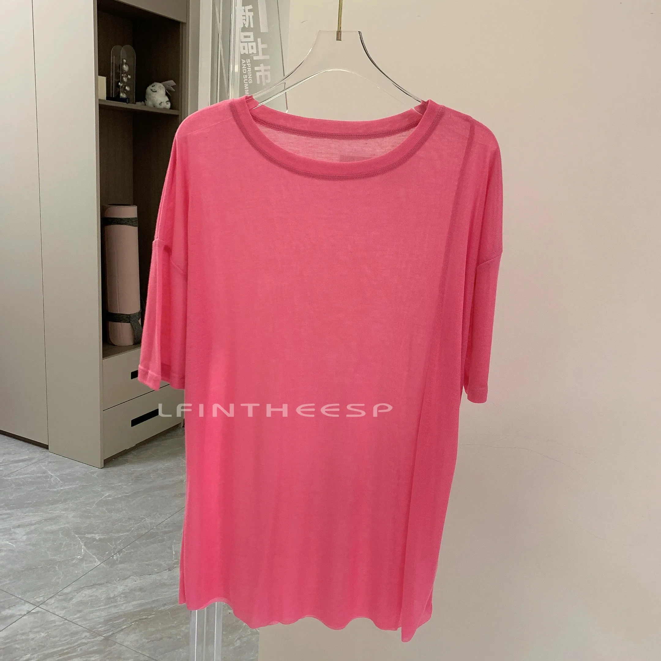 Lightweight and Slightly Transparent Loose Yoga Short Sleeve Quick-Drying Mesh Casual Sports Long Fashion Half Sleeve Running Workout Blouse