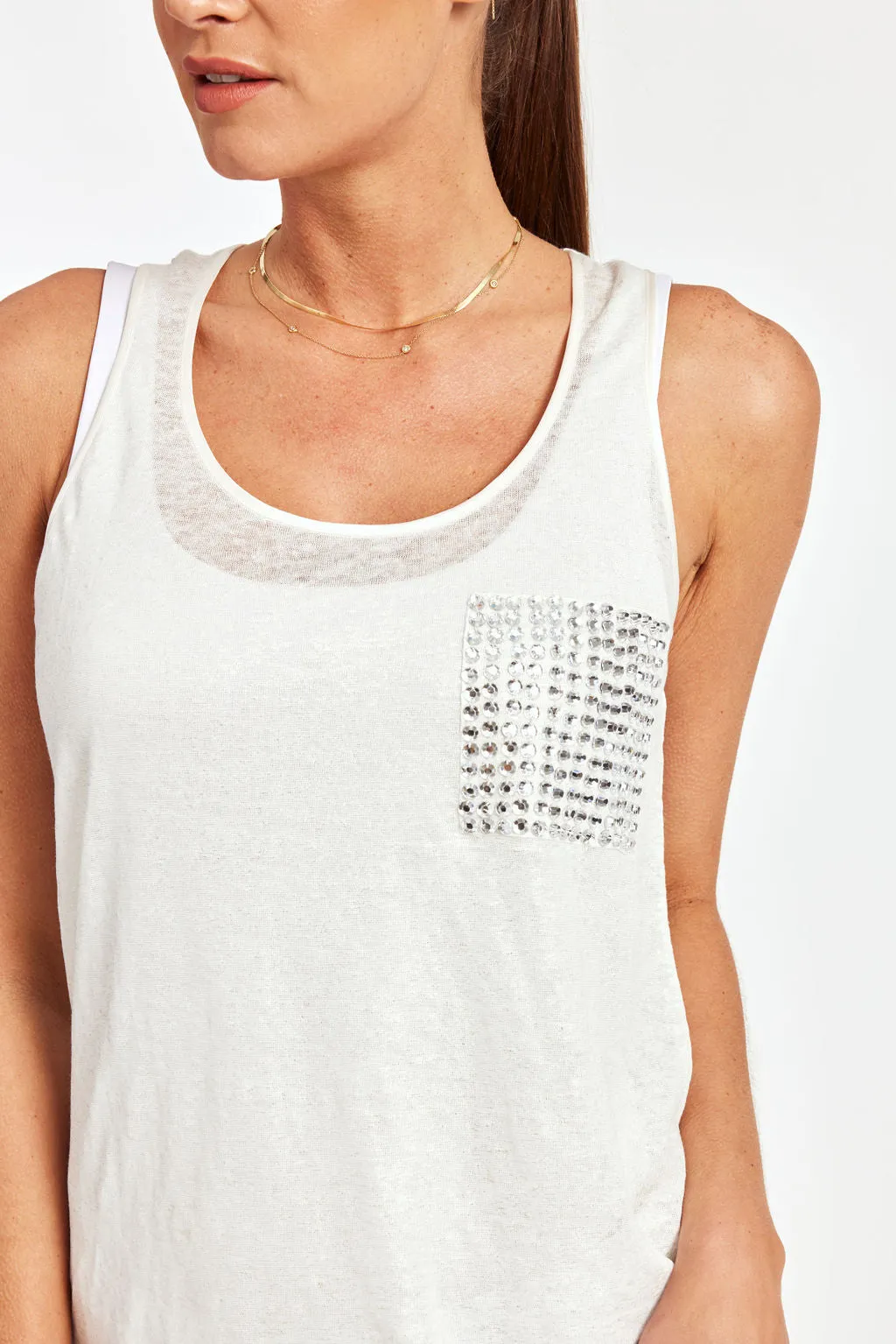 Linen Rhinestone Pocket Tank