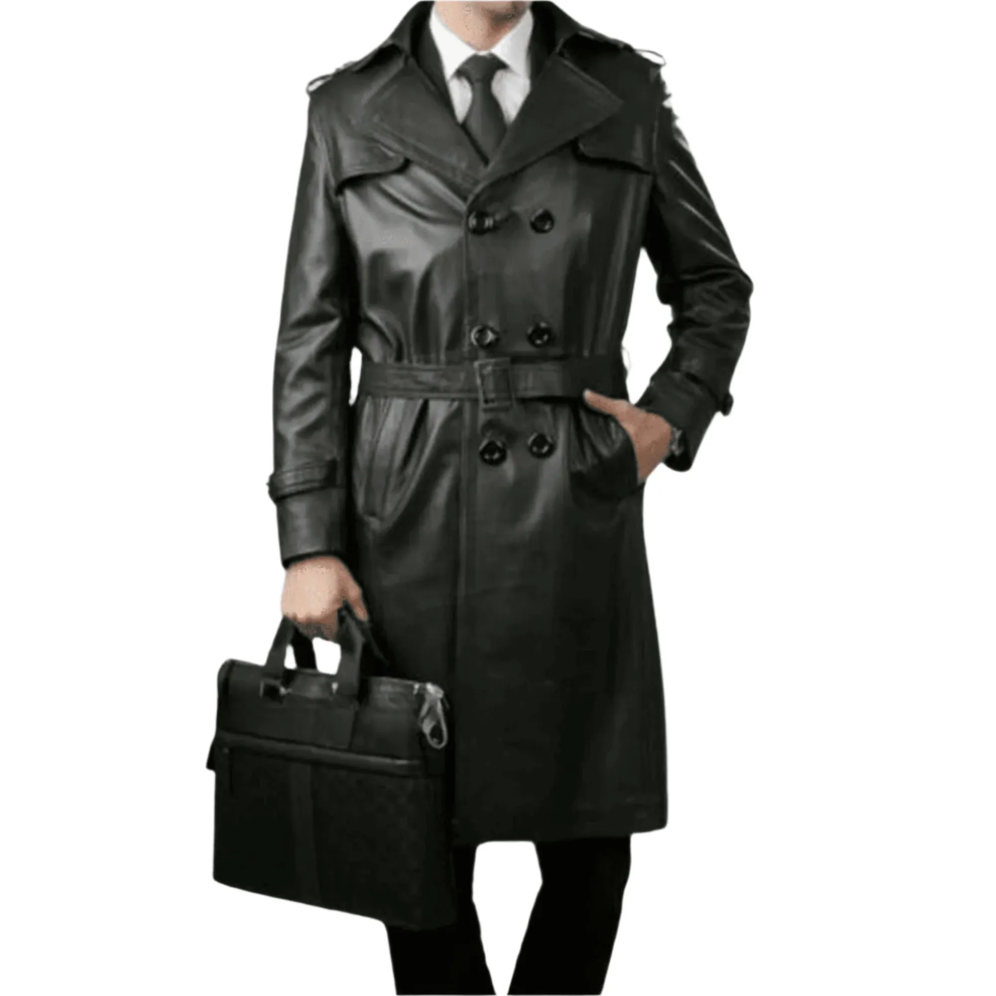 Long Leather Black Coat