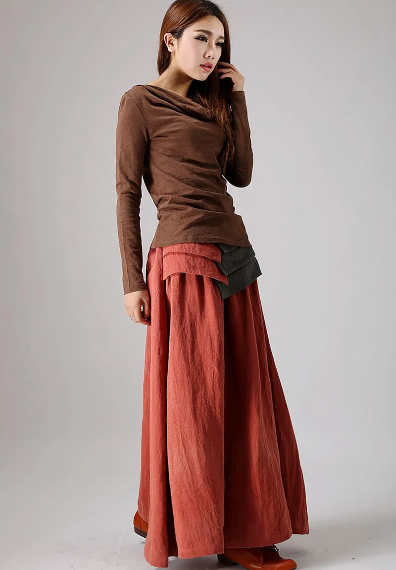 Maxi skirt Orange linen skirt women skirt (856)