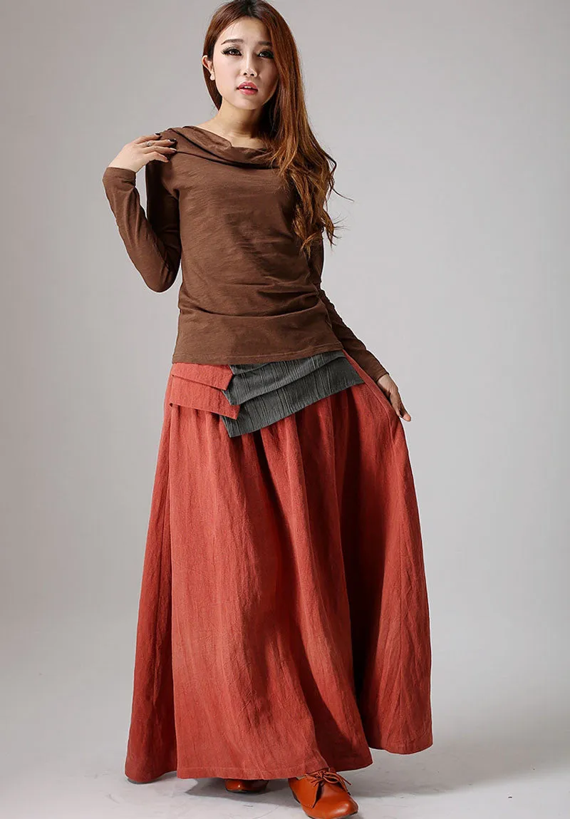 Maxi skirt Orange linen skirt women skirt (856)