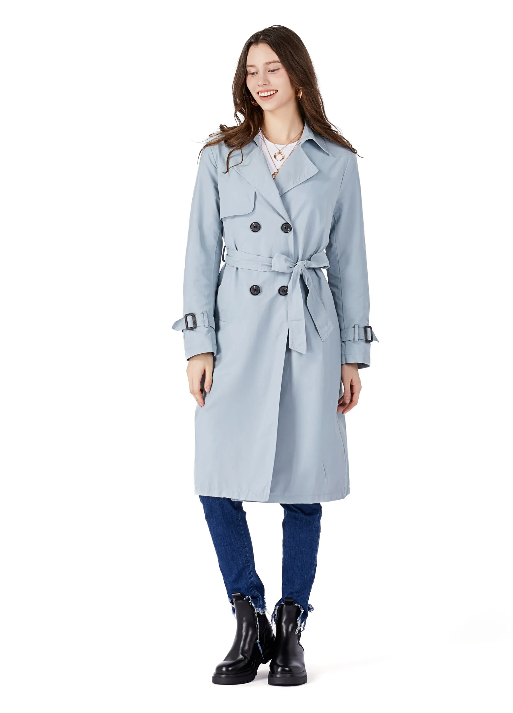 MECALA Women's Fall Long Trench Coat Double Breasted Windproof Overcoat