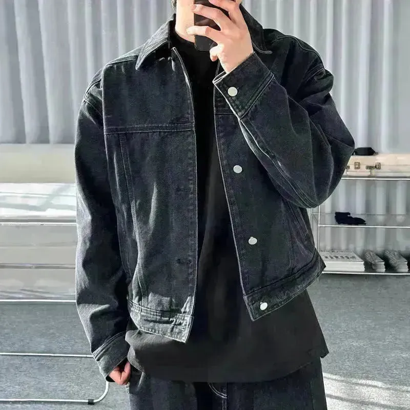 Men's Black Denim Jacket Distressed Short Top  Black Jeans Jacket for men