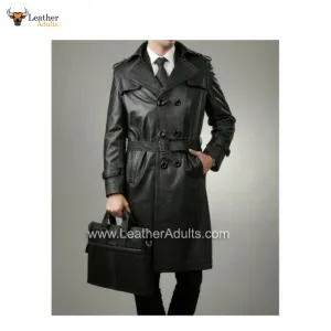 Men's Black Real Leather Matrix STEAMPUNK Van Helsing Trench Coat Most Sizes