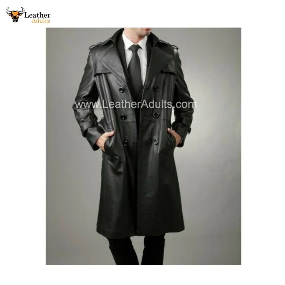 Men's Black Real Leather Matrix STEAMPUNK Van Helsing Trench Coat Most Sizes