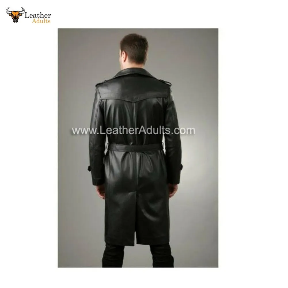 Men's Black Real Leather Matrix STEAMPUNK Van Helsing Trench Coat Most Sizes