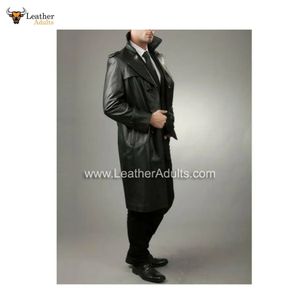 Men's Black Real Leather Matrix STEAMPUNK Van Helsing Trench Coat Most Sizes