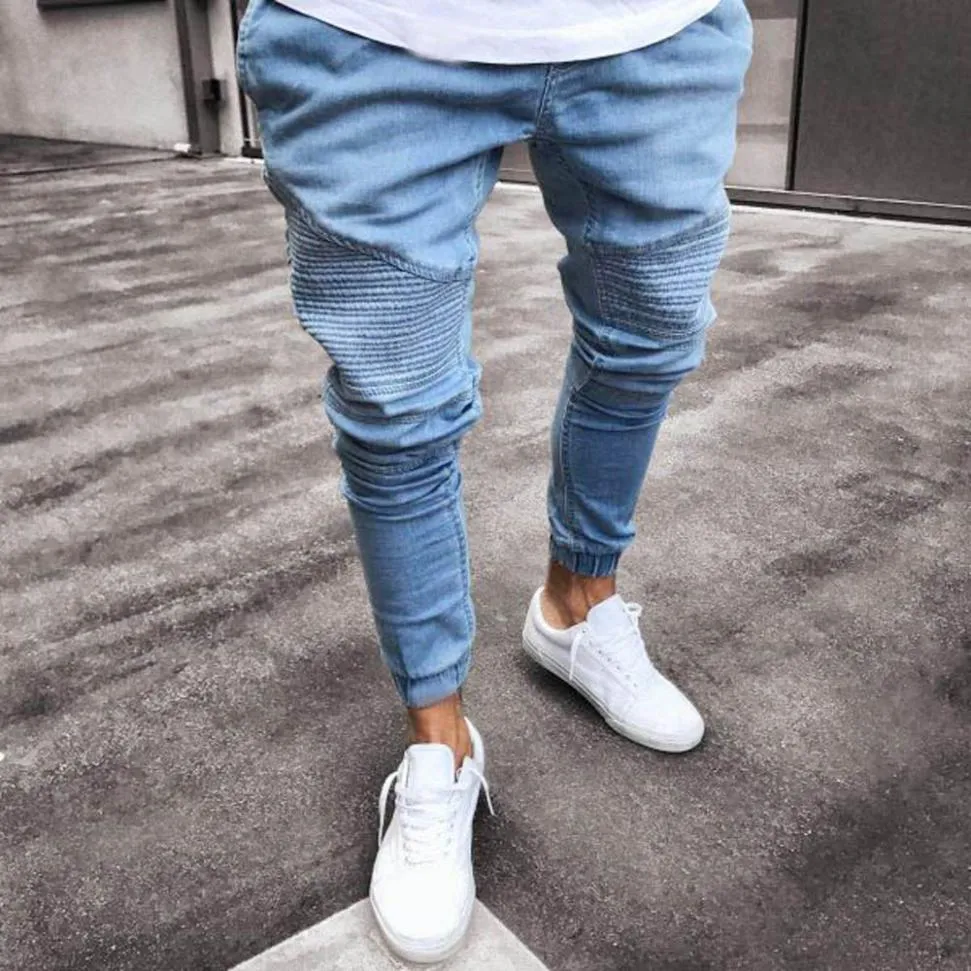 Men's denim feet Jeans pants Stretchy Slim Fit