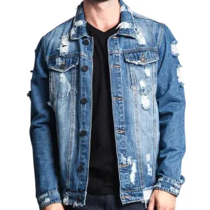 Mens Denim Jacket Blue Wash Vintage Jean Jacket