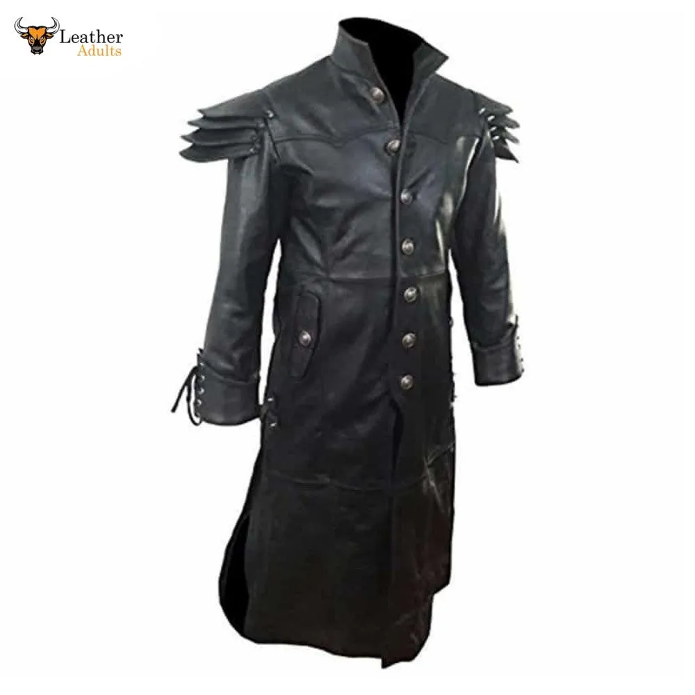 Mens REAL Black Leather Goth Matrix Trench Coat Steampunk Gothic T24