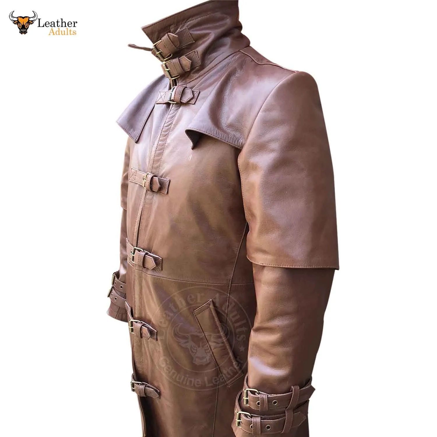 Mens Real Brown Leather Goth Matrix Steampunk Gothic Van Helsing Coat Steampunk Gothic Matrix Trench Coat