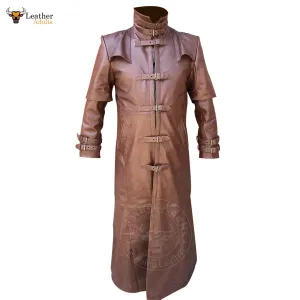 Mens Real Brown Leather Goth Matrix Steampunk Gothic Van Helsing Coat Steampunk Gothic Matrix Trench Coat