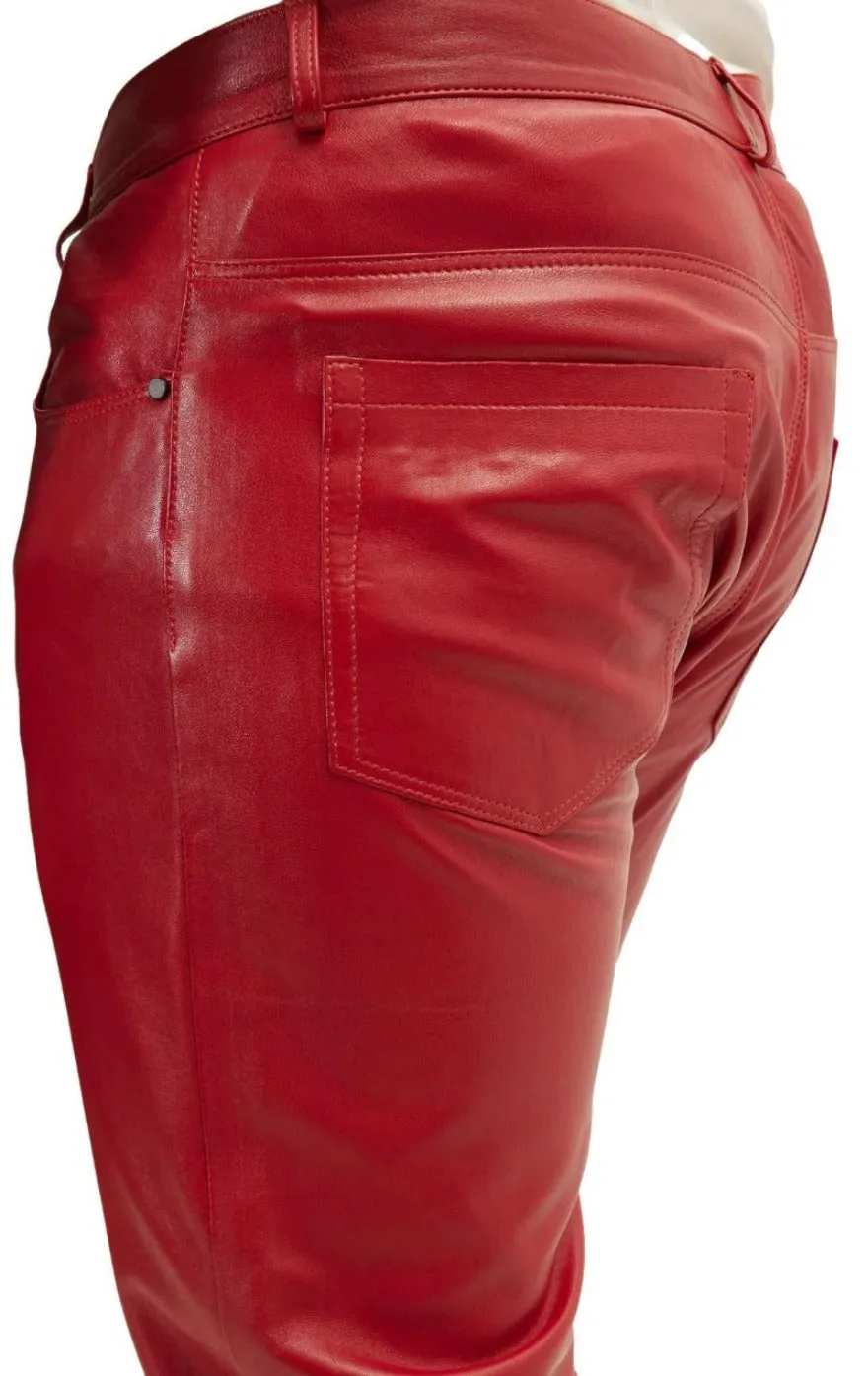 Mens Red Leather Jeans