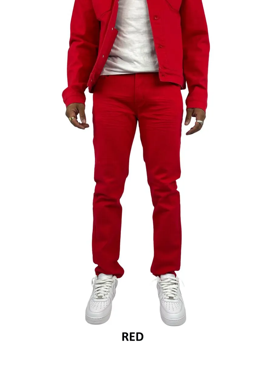 Men's Red Slim-Fit Denim Jeans Straight Material Leg Style No: BTP19800