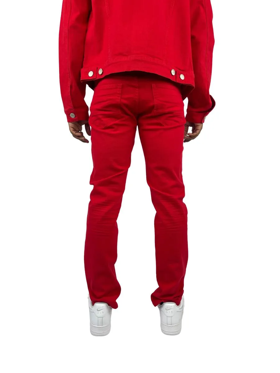 Men's Red Slim-Fit Denim Jeans Straight Material Leg Style No: BTP19800