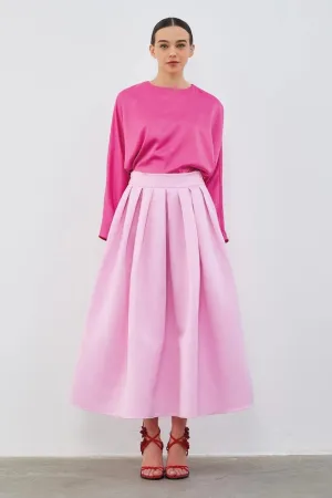 Ole Pleated High Waist Taffeta Skirt Pink