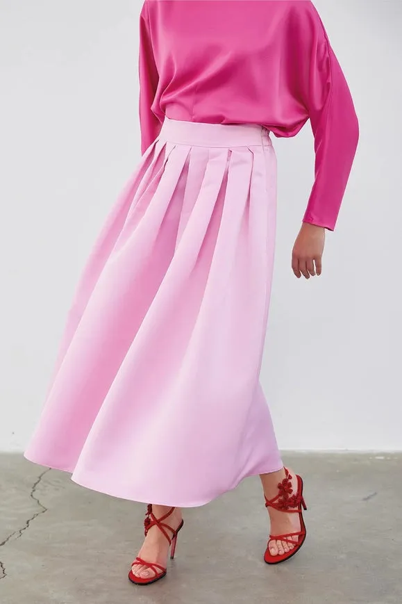 Ole Pleated High Waist Taffeta Skirt Pink